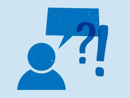Piktogramm: Person mit Sprechblase, darin ein Frage- und ein Ausrufezeichen