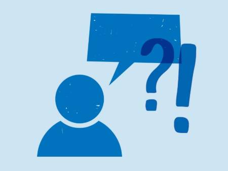 Piktogramm: Person mit Sprechblase, darin ein Frage- und ein Ausrufezeichen
